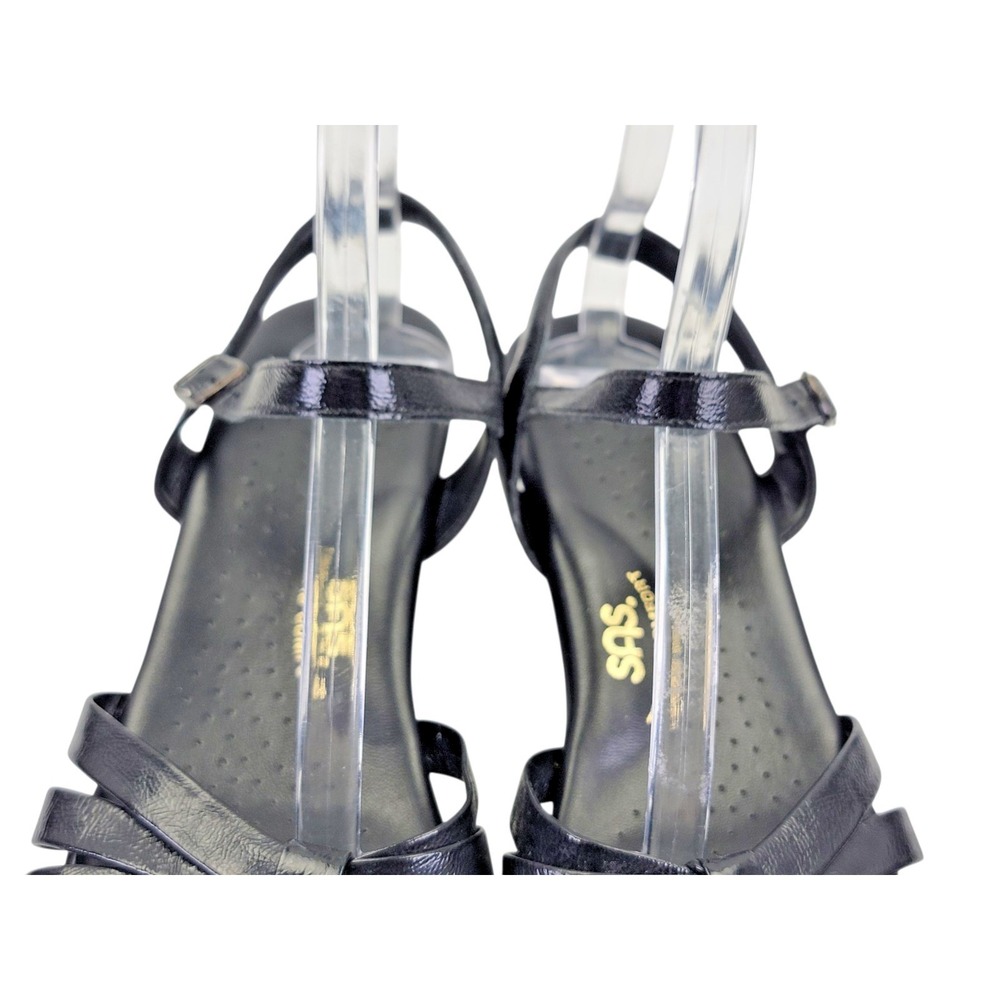 SAS Women's Strappy Quarter Strap Black Patent Leather Wedge Sandals Size 11 S - Picture 7 of 14